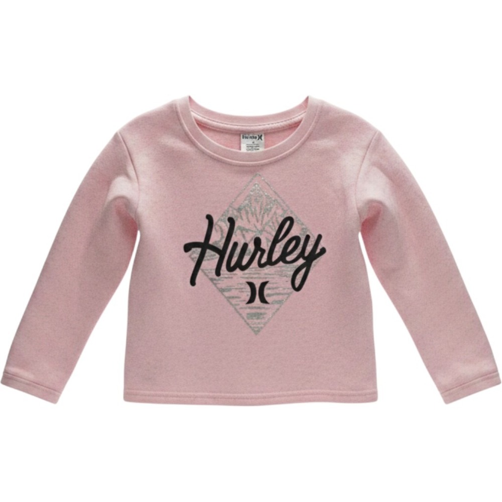 Hurley Sweatshirt Kids Size 5 Pink New Glitter Graphic Fleece Pullover
